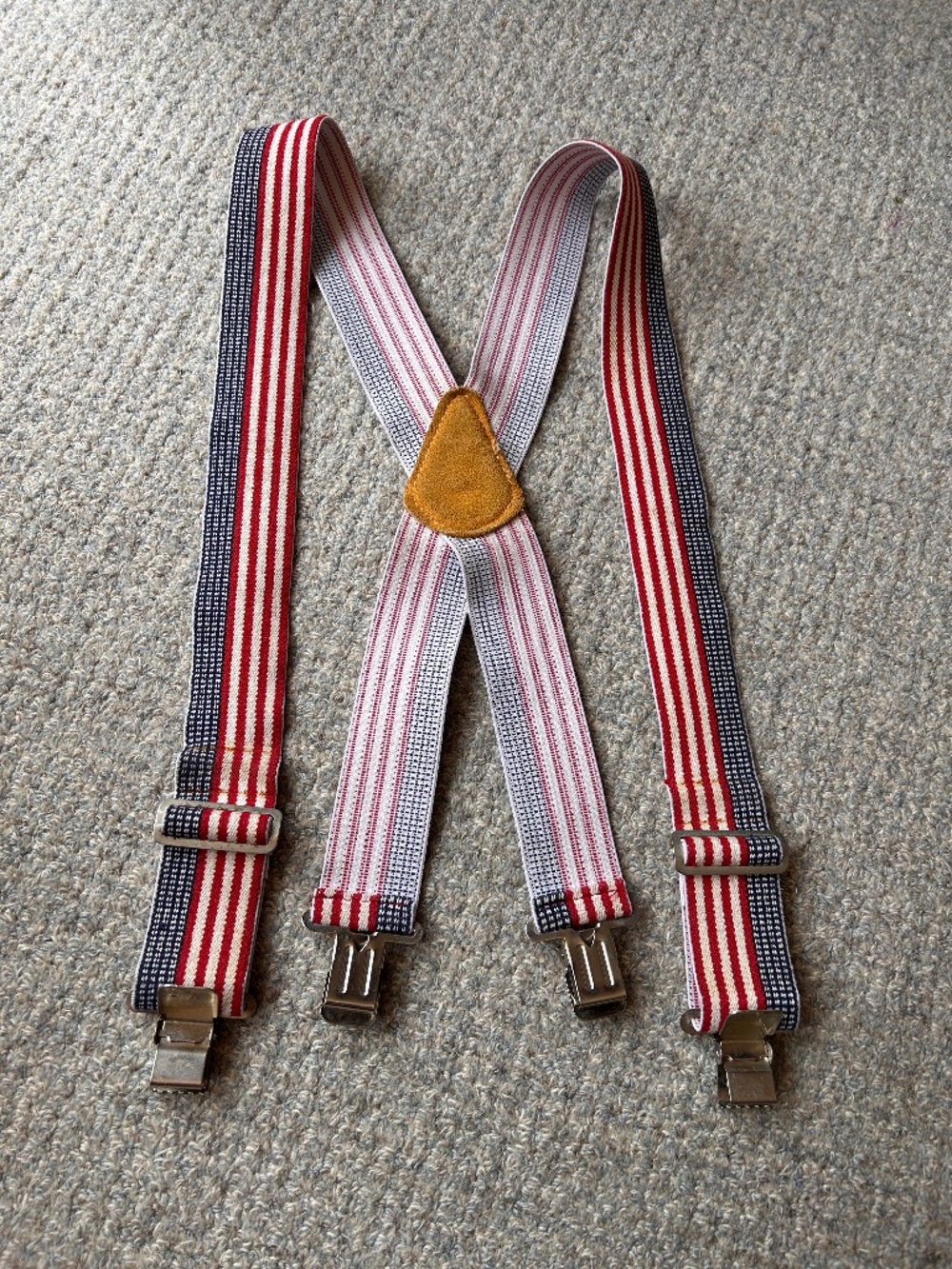 Custom Leather Craft Patriotic Red White and Blue Suspenders No. 110